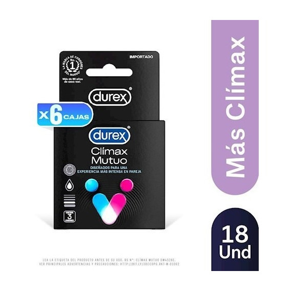 6 Pack Condones Durex Clímax Mutuo - 3 Un.