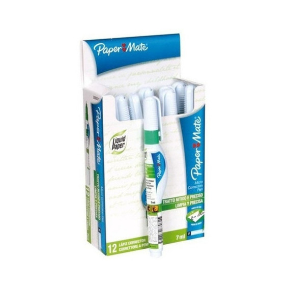 Caja X12 Corrector Bolígrafo Liquid Paper 7ml Punta Metálica