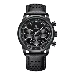 Relógio Masculino Pulseira De Couro 42mm Poedagar Preto