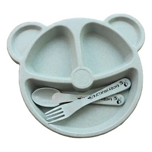 Set Vajilla Bambu Oso Bebe Alimento Plato Cubiertos Hogar