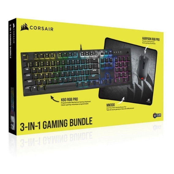 Combo Gamer Corsair 3en1 Teclado K60 + Mouse Harpoon + Pad F Color del mouse Negro Color del teclado Negro