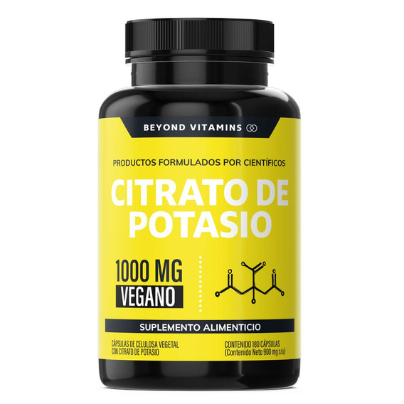 Citrato De Potasio 1000mg Con Platano En Polvo, Curcuma Y Semilla De Uva - Potassium Citrate- Sin Rellenos - 180 Cápsulas