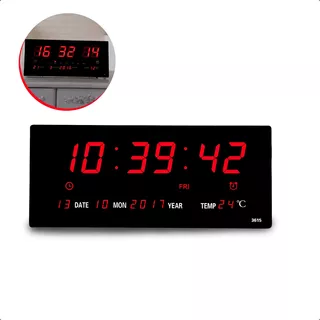 Relógio De Parede Led Digital Temperatura Calendário Grande