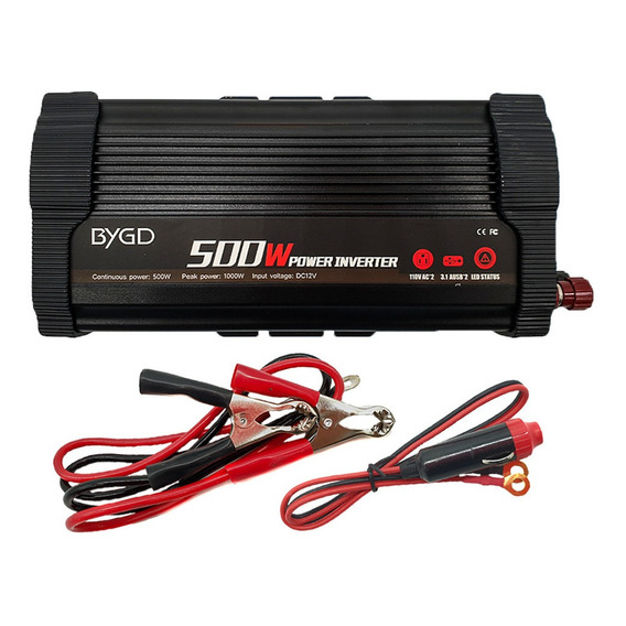 Inversor De Corriente 500w 12v A 110v Doble Enchufe Y Usb