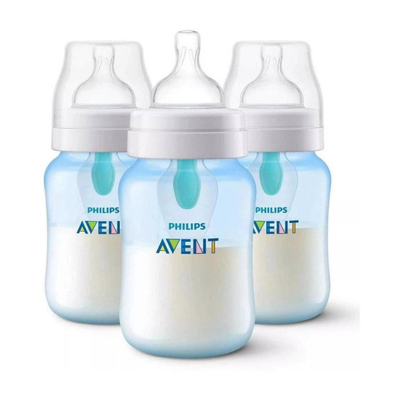 Set 3 Biberones Avent 260ml/9oz 1m+ Airfree Color Azul