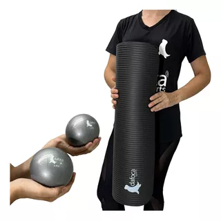 Kit Acessórios Pilates Com Colchonete + Par De Bolas Dafoca