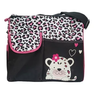 Bolsa Pañalera De Hombro Jaguar Color Negro B0020 Diseño De La Tela Cebra Talla U