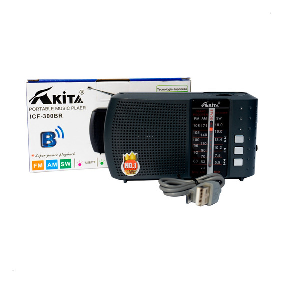 Radio Fm/am/sw Portatil Akita Bateria Recargable/pila Usb-tf