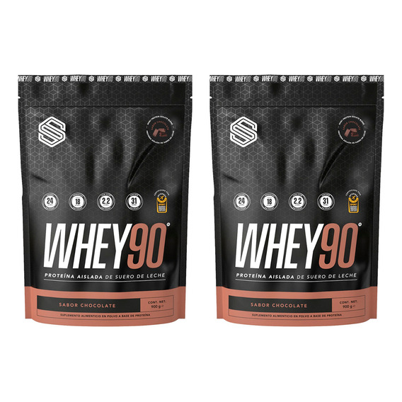 Whey 90 Proteína Aislada 31 Porciones 900g Doble Pack Sabor Chocolate