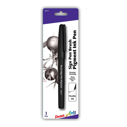 Pentel Arts Sign Pen Brush, Tinta Pigmentada Negra, 1