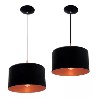 2x Pendente Bilboquê Large Preto Cobre Luminária Alumínio 110v/220v