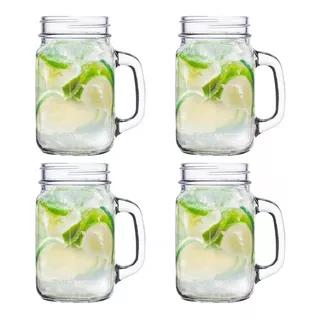 Set 4 Vasos Jarras Mason Jar Glasso 450ml Mojito Aperitivos Color Agua