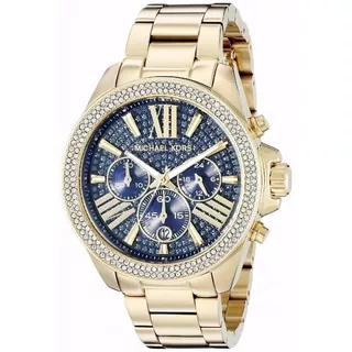 Relógio Michael Kors Mk6291crystal Pave Dourado Azul