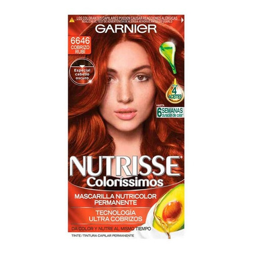 Kit Tinte Garnier  Nutrisse coloríssimos Mascarilla nutricolor permanente tono 6646 cobrizo rubí para cabello