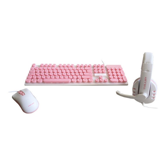 Kit Gamer Vivitar Lvlup Teclado+mouse+audífonos Usb Rosa