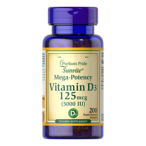 Vitamina D3 125 Mcg 5000 Ui Puritans Pride 200 Softgels Usa 