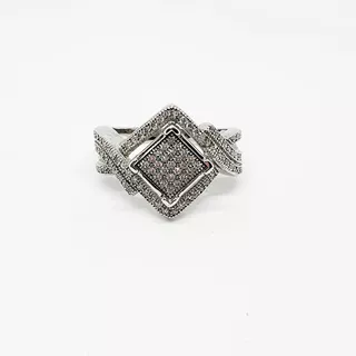 Anillo Plata 925 Rodinado Forma Rombo Calado Micropave R108