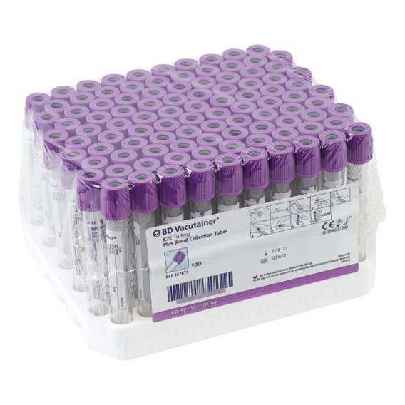 Tubo Tipo Vacutainer Tapon Lila Morado K2 Edta 100 Tubos