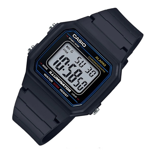 Reloj Casio Digital Varón W-217h-1av Color de la correa Negro Color del bisel Negro Color del fondo Agua