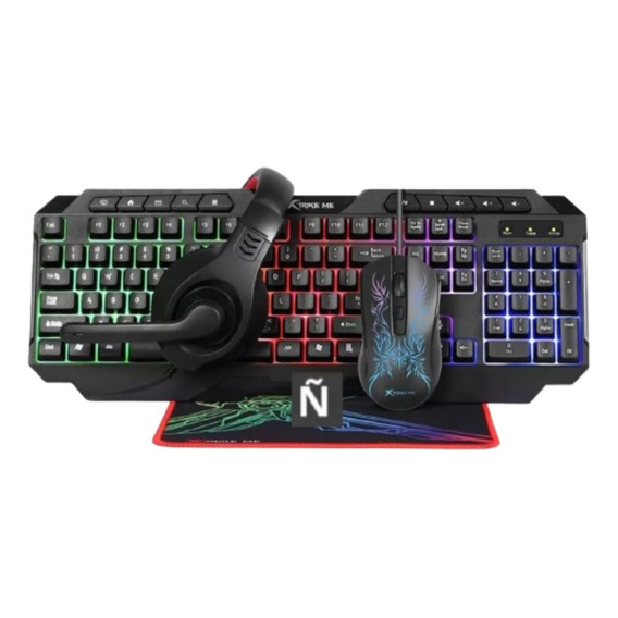 Combo Gamer 4en1 Xtrike Me Teclado Mouse Audífonos Alfombra