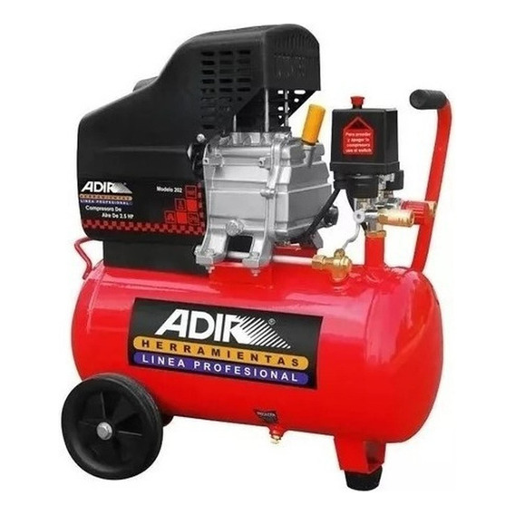 kit Compresor y pistola de gravedad con manguera de aire portátil ruedas Adir 2030KG 25L 2.5hp 120V dos salidas de aire manometro doble presión máxima 135psi caudal 5.89 cfm