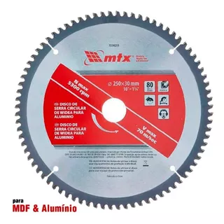 Serra Circular Widea 10pol 250mm Para Mdf E Alumínio 80d Mtx