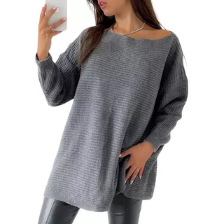 Maxi Sweater Amplio Cuello Bote Lana Invierno 