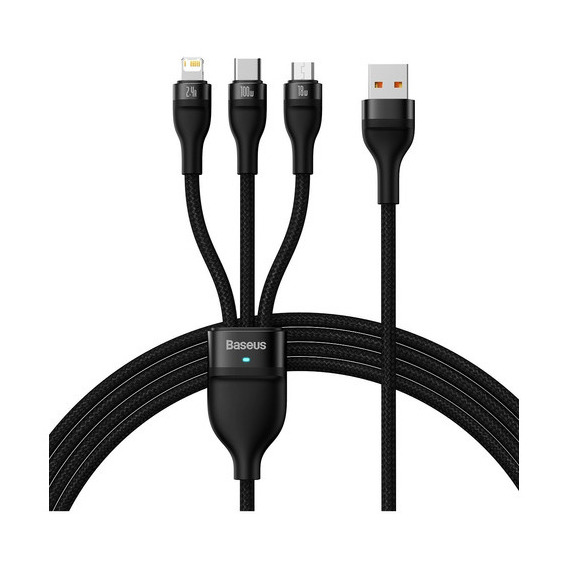 Cable 3en2 1,2m Usba A Lightning/ Microusb/ Usbc 100w Color Negro/gris