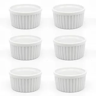 Kit 6x Ramekin 210ml Grande Porcelana Finger Food Forno Doce Cor Branco Canelado