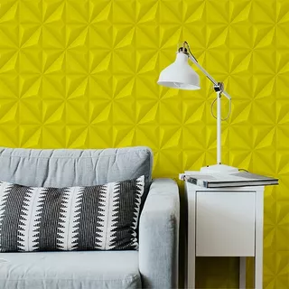 Papel De Parede Adesivo 3d Efeito Gesso Amarelo 3,05 Metros