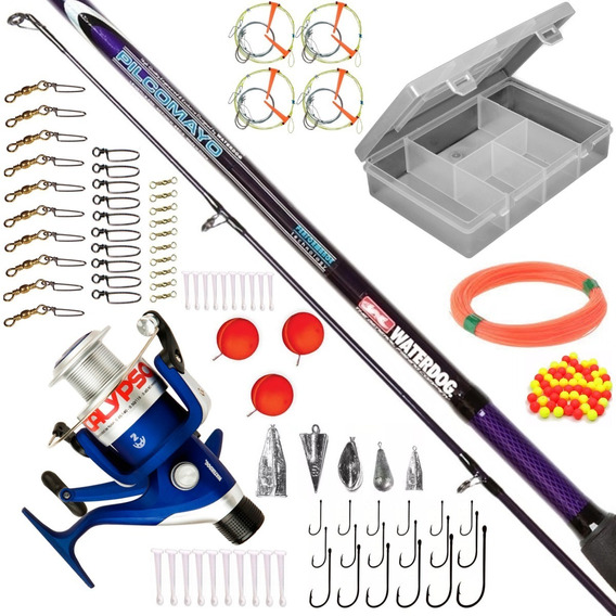 Kit De Pesca Caña 2 Tramos + Reel + Accesorios Caja + Lineas