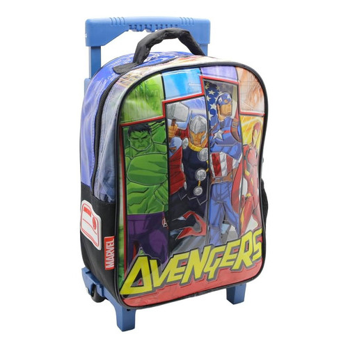 Mochila Escolar Avengers Marvel Poderosos Heroes Con Carro Color Rojo Diseño de la tela Liso