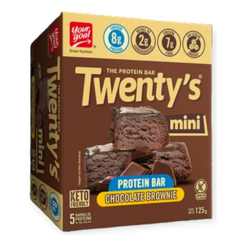Box 5 Barras Mini Twentys 8g - Your Goal Sabor Chocolate Brownie