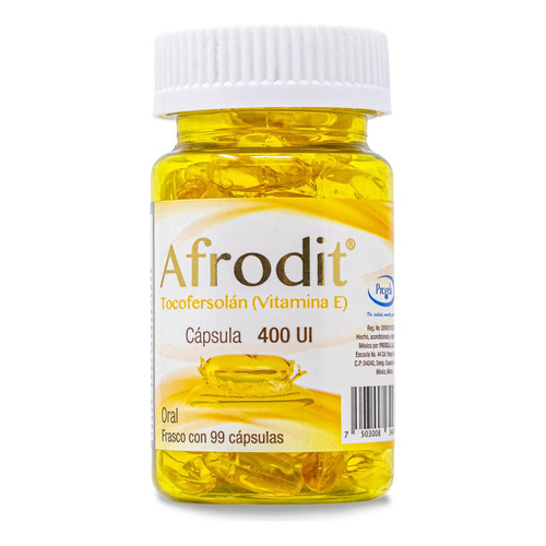 Afrodit Tocofersolan Vitamina E 99 Capsulas 400ui Progela Sabor Sin Sabor