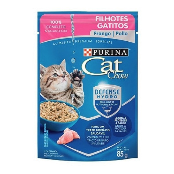 Alimento Cat Chow Defense Plus para gato de temprana edad sabor pollo en sobre de 85 g