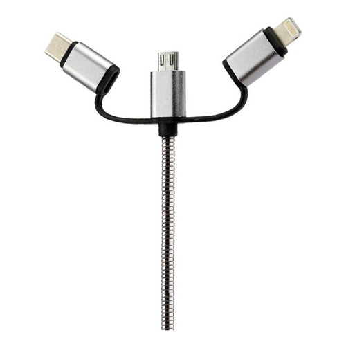 Cable Soul 3 En 1 Micro Usb + Tipo C + Cable Para iPhone Color Negro