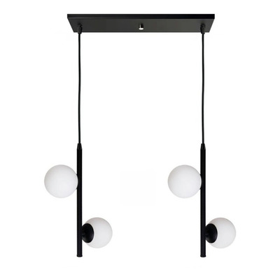 Colgante 4 Luces Elyn Diseño Negro Globo Opal Apto Led Deco