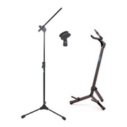 Pedestal Para Microfone Ask C/ Cachimbo + Suporte De Violão 