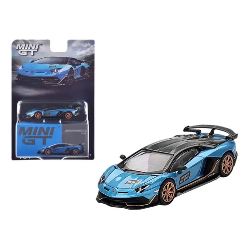Carro Mini GT Lamborghini Aventador SVJ 63 Azul 1:64 Colecionável