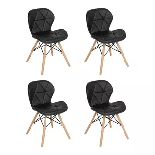 Kit 4 Cadeiras Estofadas Charles Eames Eiffel Slim Confort Cor Preto Cor Da Estrutura Da Cadeira Preto
