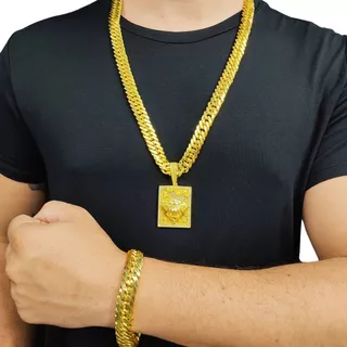 Cordão Masculino Ostentação + Pulseira Pingente 100% Moeda