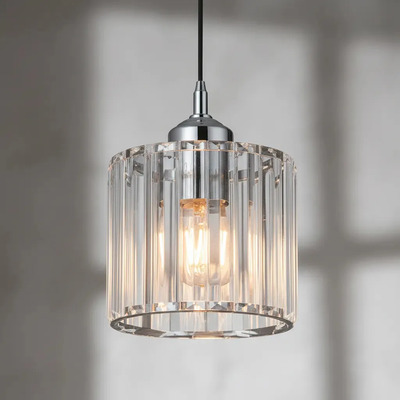  Colgante 3 Luces Prisma R Cristal Cromo Base Redonda Ld Cromo