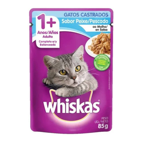 Alimento Whiskas Premium Castrados 1+ para gato adulto sabor pescado en sobre de 85g