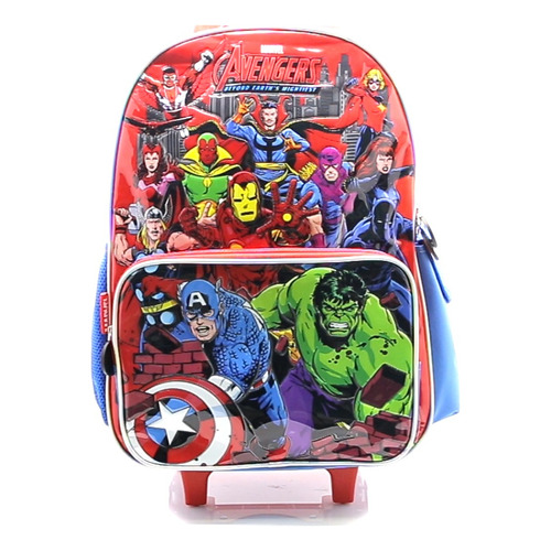 Mochila Escolar Avengers Marvel Personajes Comic Con Carro Color Rojo Diseño de la tela Liso