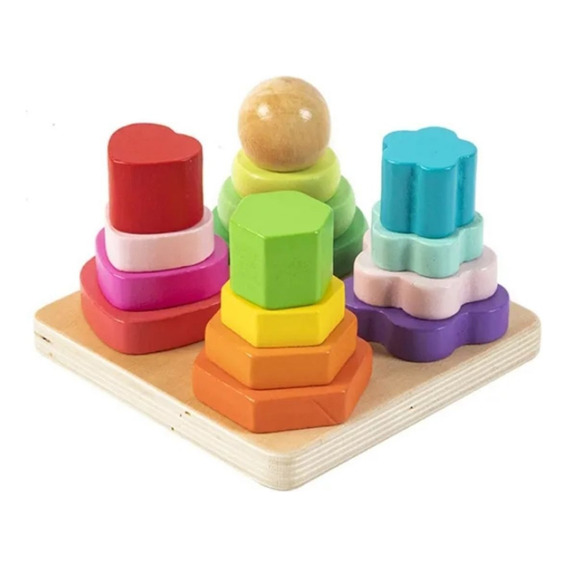 Juego De Madera Encastres X 4 Colores Arcoiris Didactico 