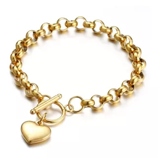 Pulsera Corazón Cadena Bañado Oro Mujer Joyero