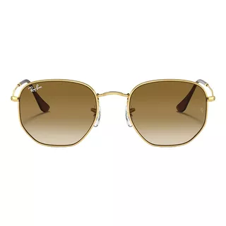 Óculos De Sol Ray-ban I-shape Hexagonal Standard Armação De Metal Cor Polished Gold, Lente Light Brown De Cristal Degradada, Haste Polished Gold De Metal - Rb3548