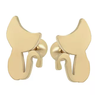 Aretes Broquel De Gato Lisos Chicos Niña Oro Laminado 14k