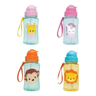 Garrafinha Infantil 400ml De Animal Canudo Silicone - Buba Cor Leão