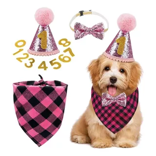 Set Decoración Fiesta De Cumpleaño Para Mascotas Perros Rosa